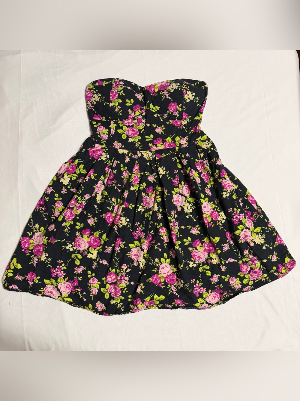 Y2K 2010s Floral Strapless Sweetheart Skater Dress - Medium 7-9